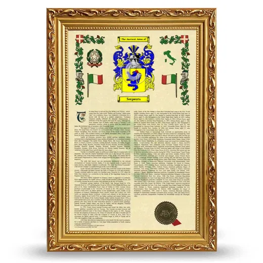 Serpents Armorial History Framed - Gold