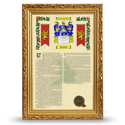 Shapland Armorial History Framed - Gold