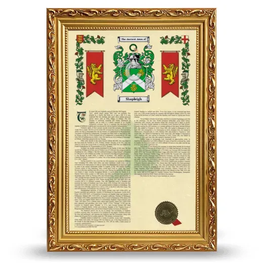 Shapleigh Armorial History Framed - Gold