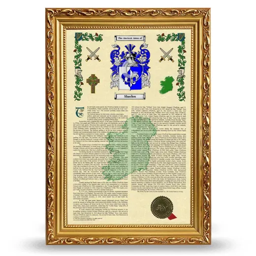 Sharlox Armorial History Framed - Gold