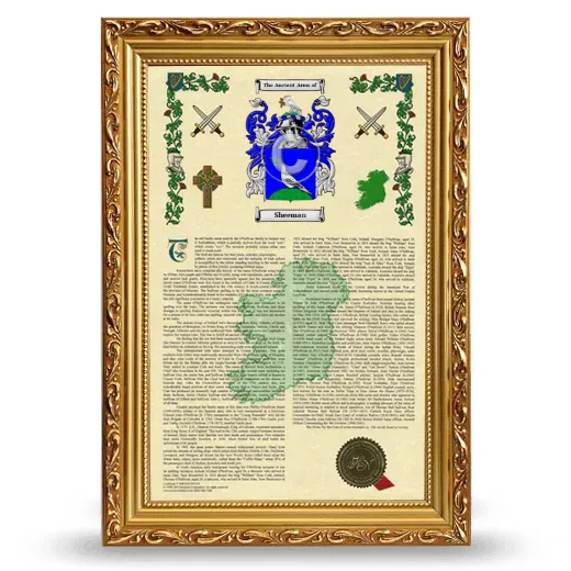 Sheeman Armorial History Framed - Gold