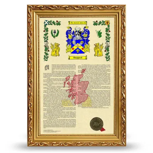 Sheppard Armorial History Framed - Gold