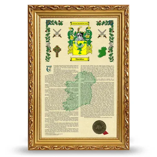 Sheridon Armorial History Framed - Gold