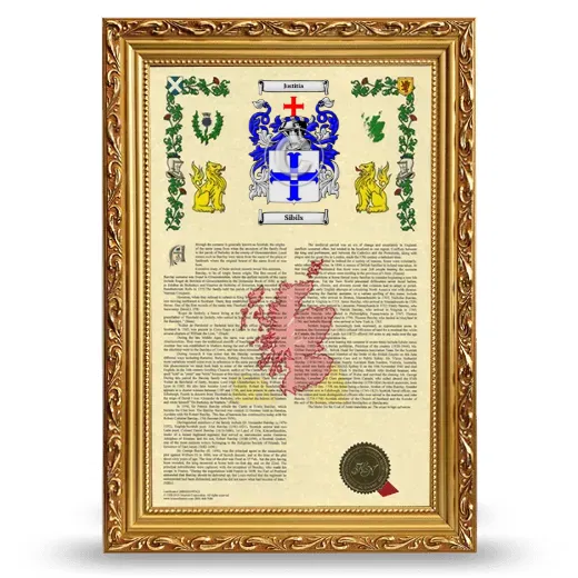 Sibils Armorial History Framed - Gold