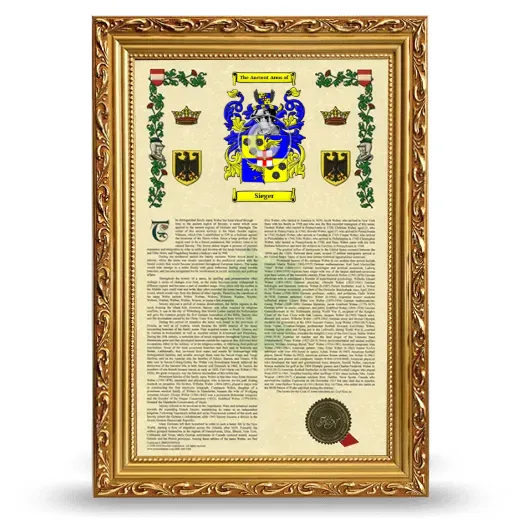 Sieger Armorial History Framed - Gold
