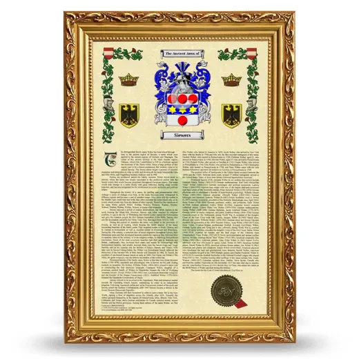 Siewers Armorial History Framed - Gold