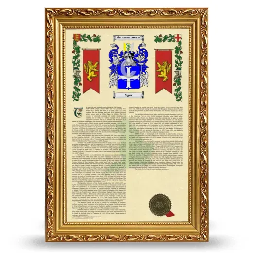 Siger Armorial History Framed - Gold