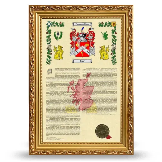 Sim' Armorial History Framed - Gold