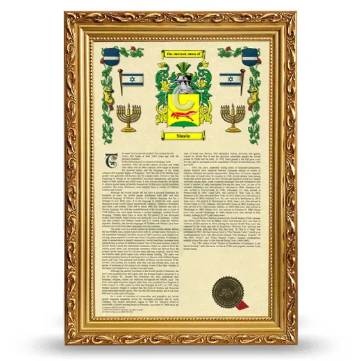Simón Armorial History Framed - Gold