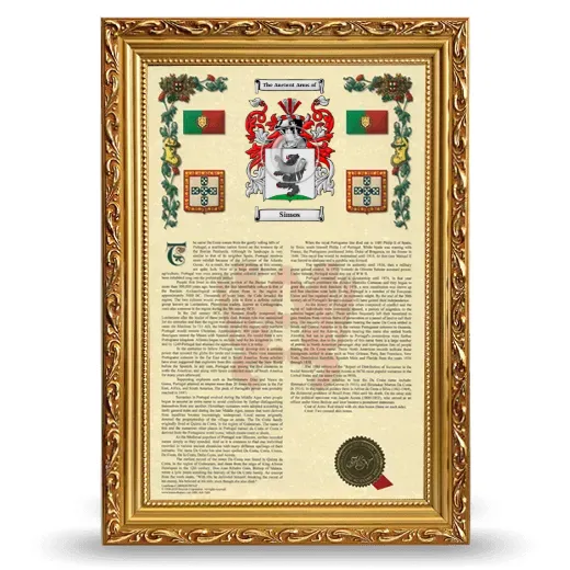Simos Armorial History Framed - Gold