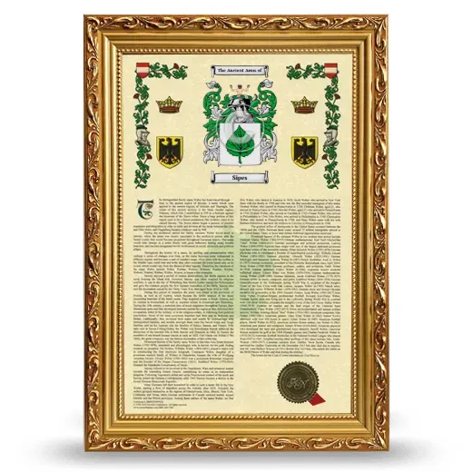 Sipes Armorial History Framed - Gold