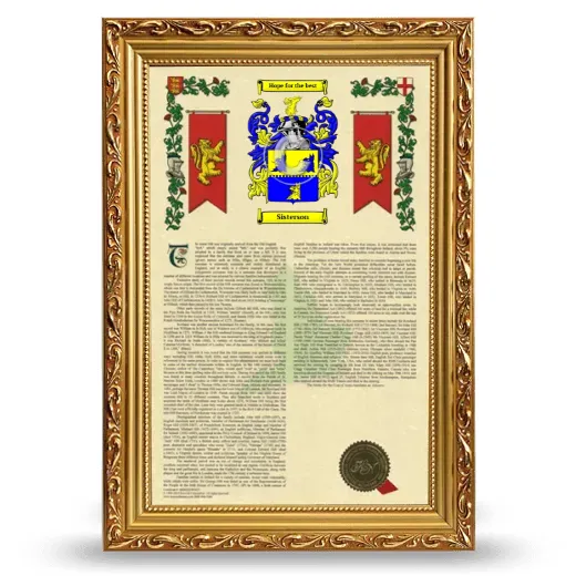 Sisterson Armorial History Framed - Gold