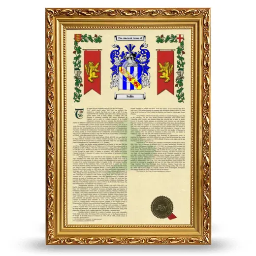 Solís Armorial History Framed - Gold