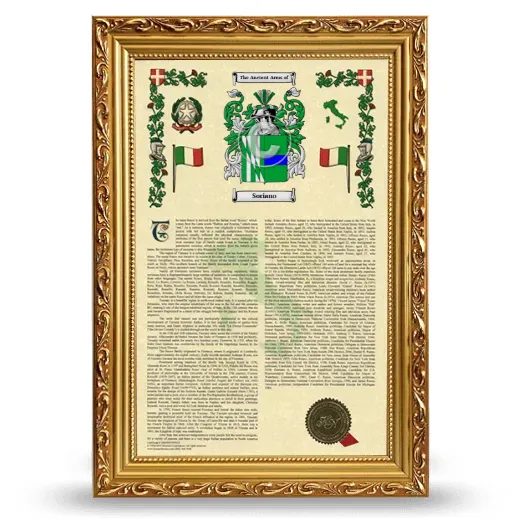 Soriano Armorial History Framed - Gold