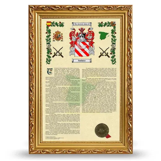Soriano Armorial History Framed - Gold
