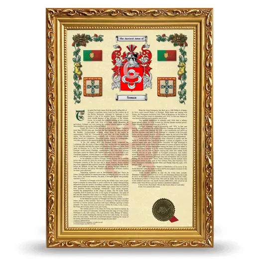 Souza Armorial History Framed - Gold