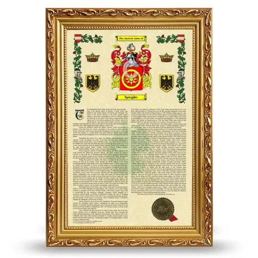 Spingler Armorial History Framed - Gold