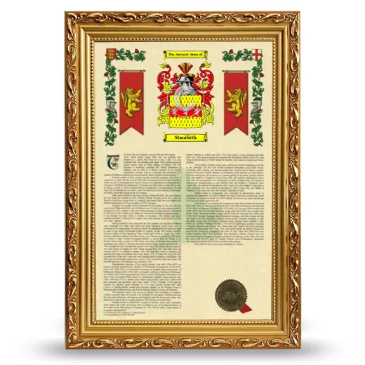 Stanifirth Armorial History Framed - Gold