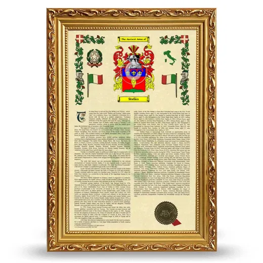 Stefán Armorial History Framed - Gold