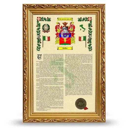 Stefan Armorial History Framed - Gold