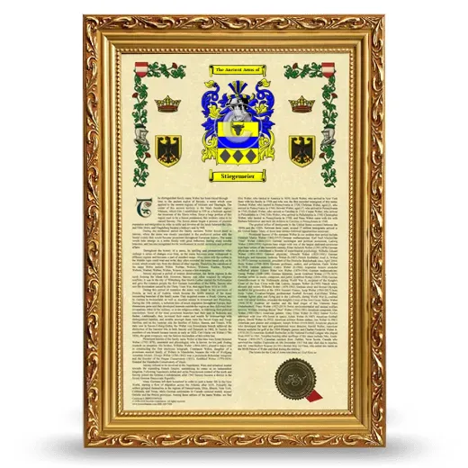Stiegemeier Armorial History Framed - Gold