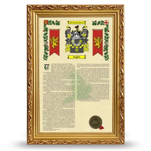 Stiggles Armorial History Framed - Gold