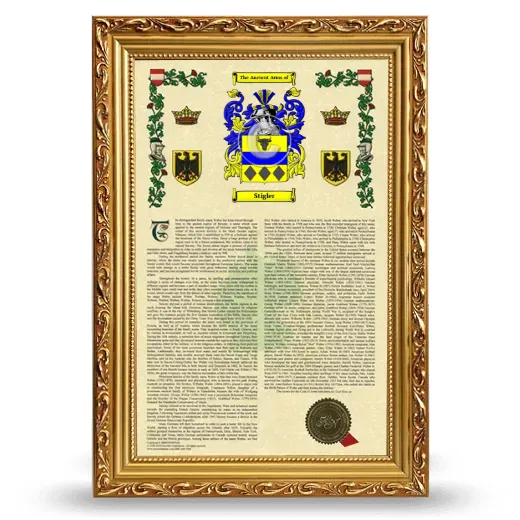 Stigler Armorial History Framed - Gold
