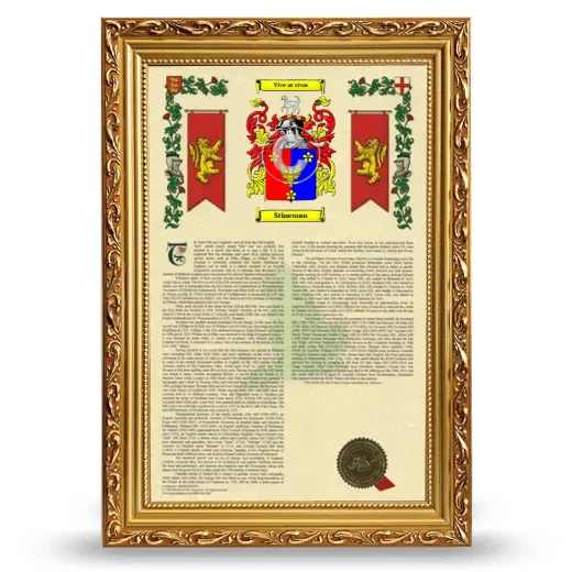 Stineman Armorial History Framed - Gold