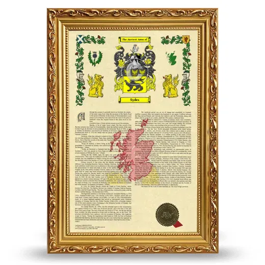 Sydes Armorial History Framed - Gold