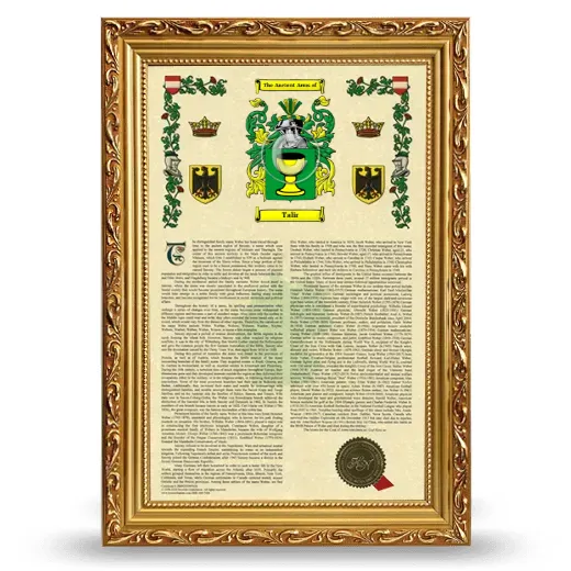 Talir Armorial History Framed - Gold