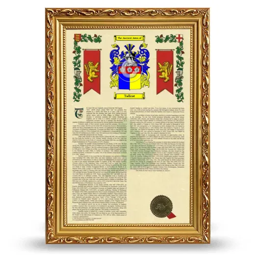 Tallcot Armorial History Framed - Gold