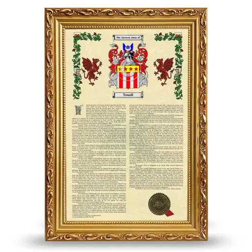 Tewell Armorial History Framed - Gold