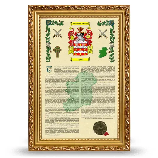 Tyrell Armorial History Framed - Gold