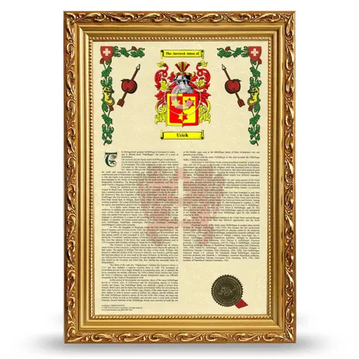 Urick Armorial History Framed - Gold