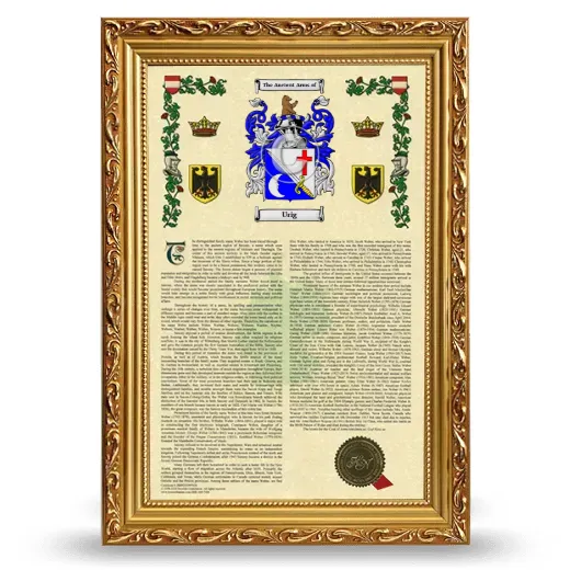 Urig Armorial History Framed - Gold