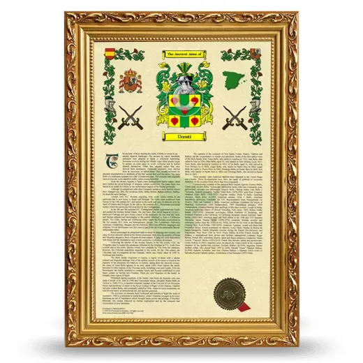 Urruti Armorial History Framed - Gold