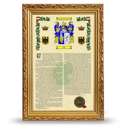 Utz Armorial History Framed - Gold