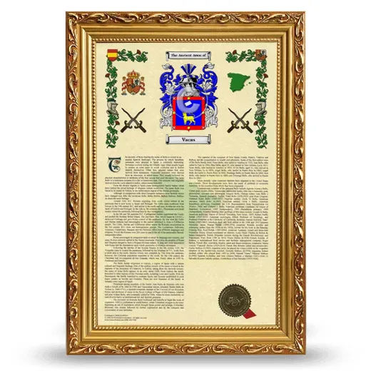 Vacas Armorial History Framed - Gold