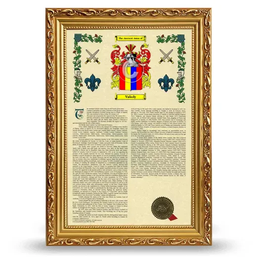 Valady Armorial History Framed - Gold