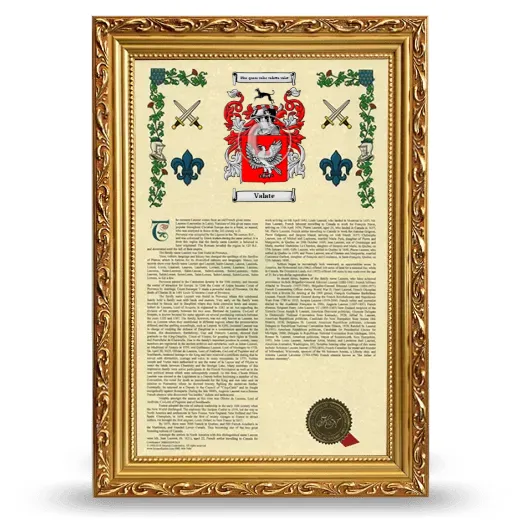 Valate Armorial History Framed - Gold