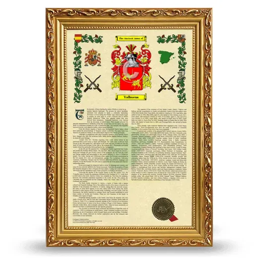 Valbuena Armorial History Framed - Gold