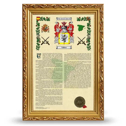 Valens Armorial History Framed - Gold