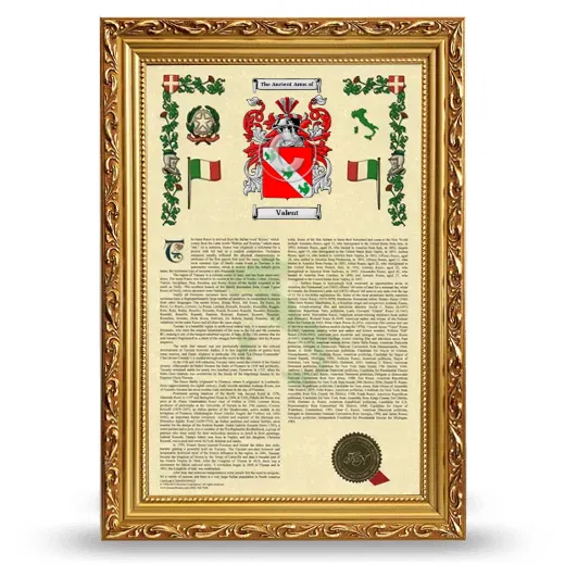 Valent Armorial History Framed - Gold