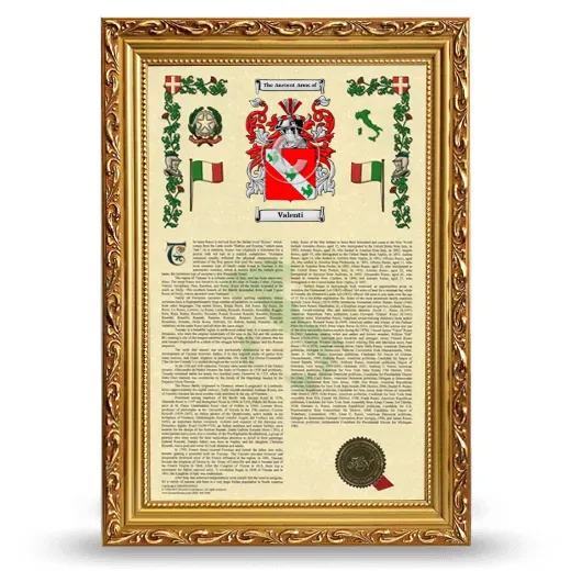 Valenti Armorial History Framed - Gold