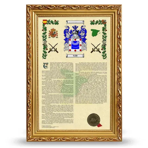 Vallé Armorial History Framed - Gold