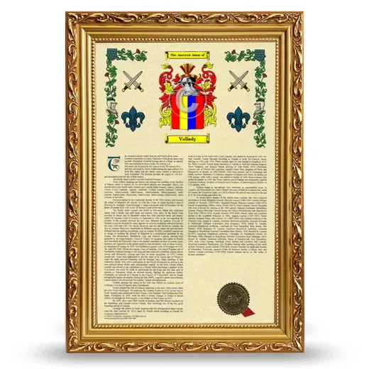 Vallady Armorial History Framed - Gold