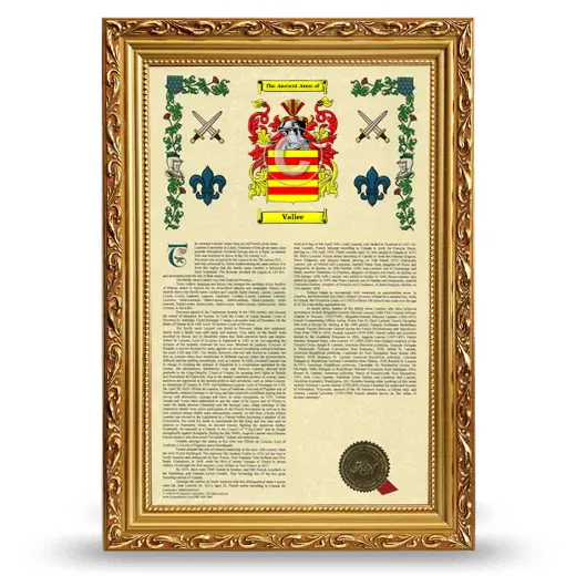 Vallee Armorial History Framed - Gold