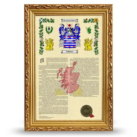 Vallence Armorial History Framed - Gold