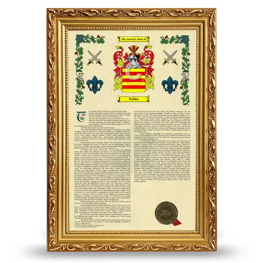 Valles Armorial History Framed - Gold