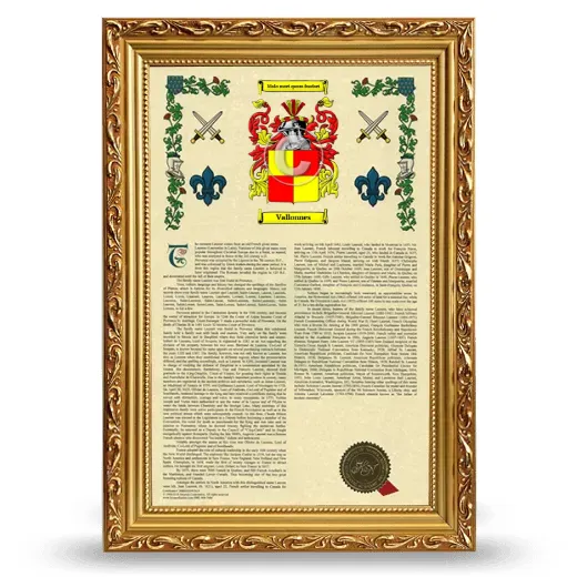 Vallonnes Armorial History Framed - Gold